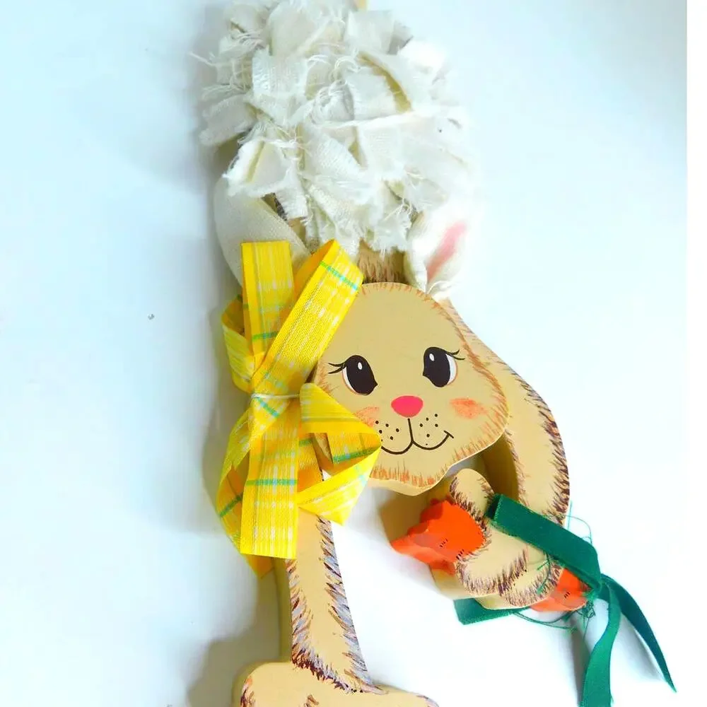Vintage Wood Easter Plaques Signs Bunny Chick Blocks Set of 3